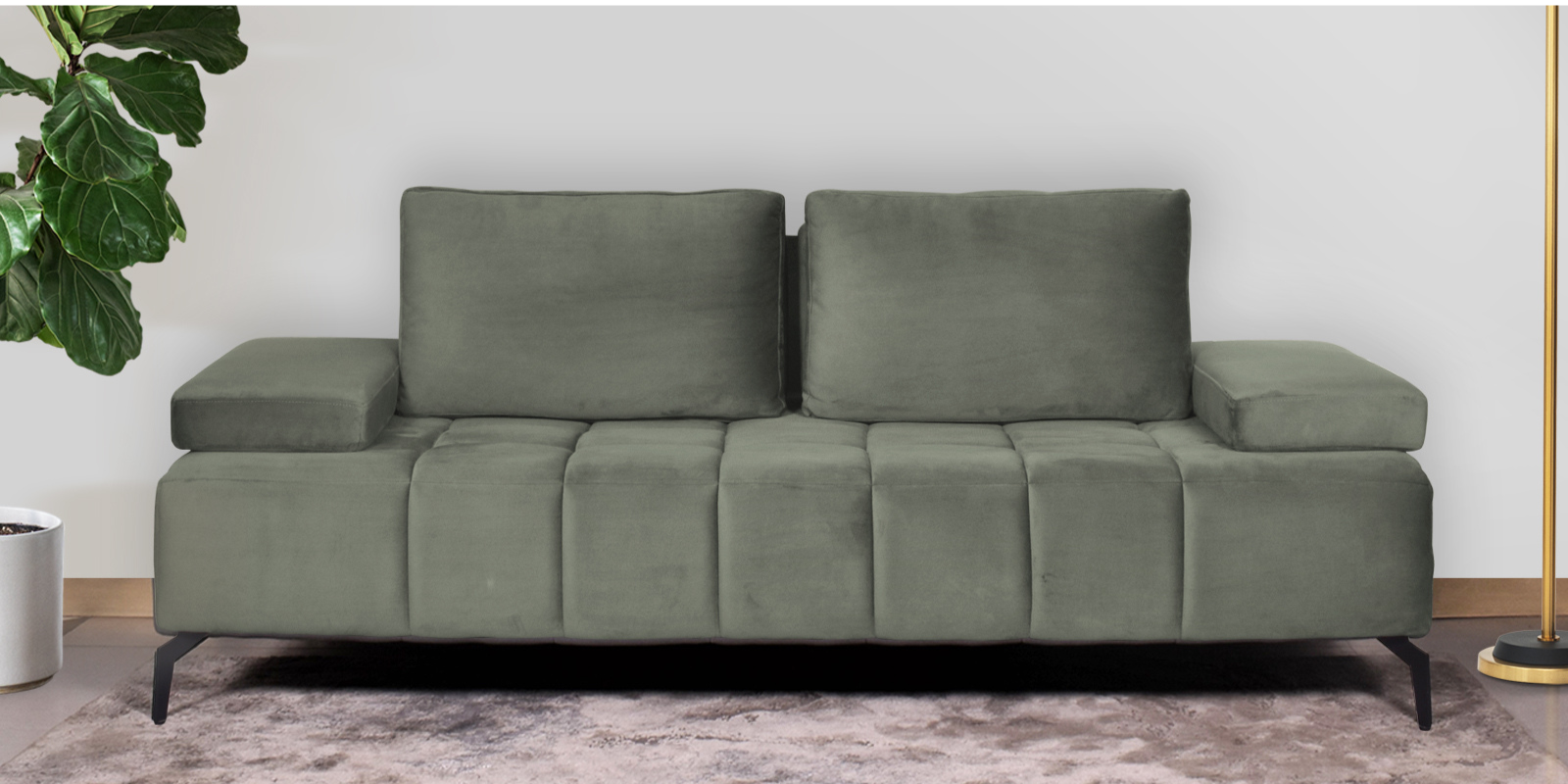 Zurab 3-Seater Sofa in vibrant Grey velvet suede fabric, featuring adjustable handles, tufted design, and daybed conversion